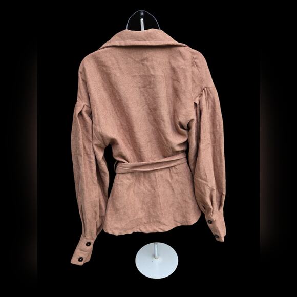 12th Tribe Belted Puff retro Sleeve women's Jacket in Brown Sz M - Picture 2 of 8